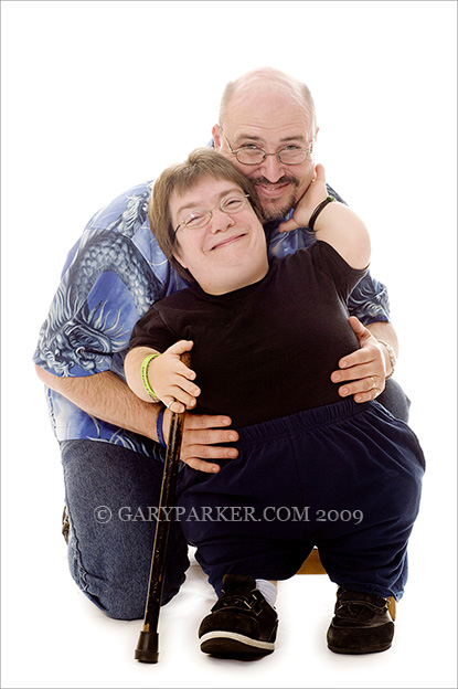 Chris & Sky Drysdale...  Sky, 2'11", has Diastrophic Dysplasia.  Husband Chis is over 6' tall. 

