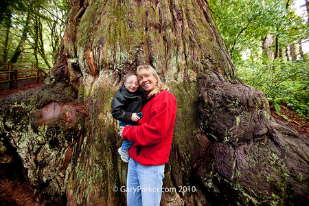 Mother Shelly holds Nick, an 18 year old Primordial Dwarf, in front of the mammoth 1800 year old Methuseleh Tree the day before brain surgery for 3 aneurysms at Stanford, with speical thanks to Dr. Gary Steinberg and his incredible surgical & support team!