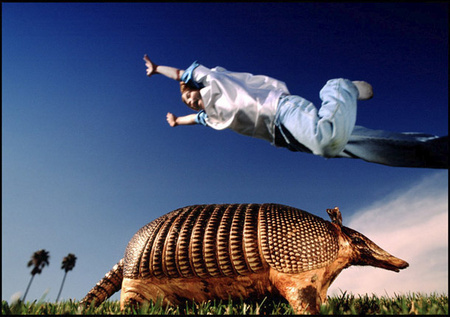 Practicing for Armadillo Olympics competition...